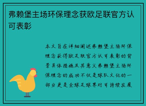 弗赖堡主场环保理念获欧足联官方认可表彰
